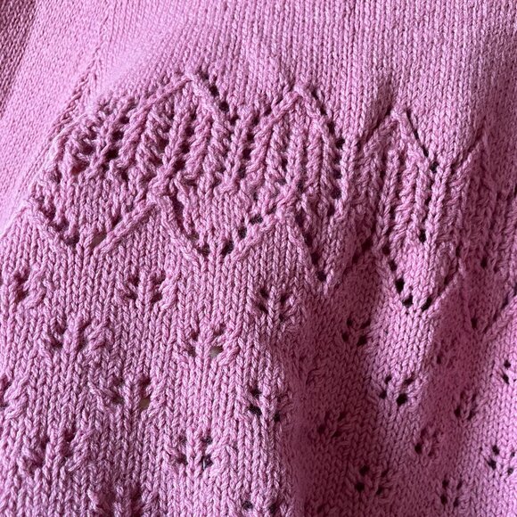 Pink Handmade Knit Sweater, Pullover V-neck - Picture 7 of 9